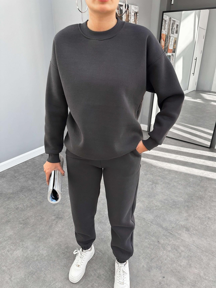 Antrasit Basic Sweatshirt Takım