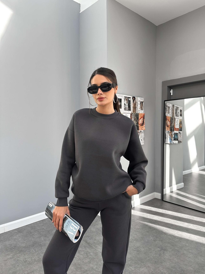 Antrasit Basic Sweatshirt Takım
