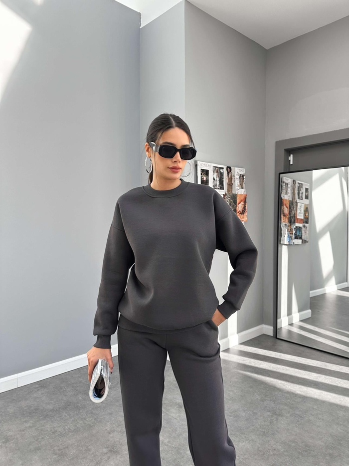 Antrasit Basic Sweatshirt Takım