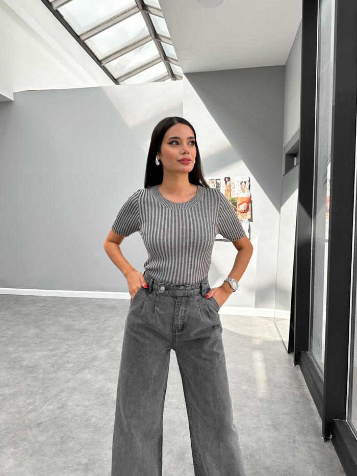 Antrasit Dil Detaylı Denim Pantolon