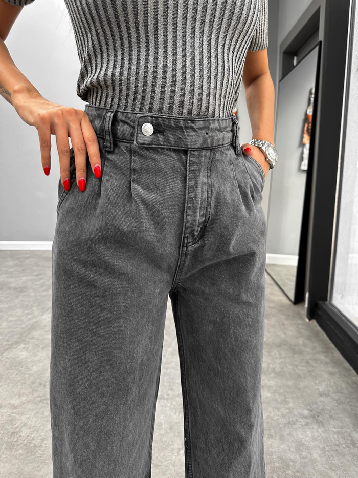 Antrasit Dil Detaylı Denim Pantolon