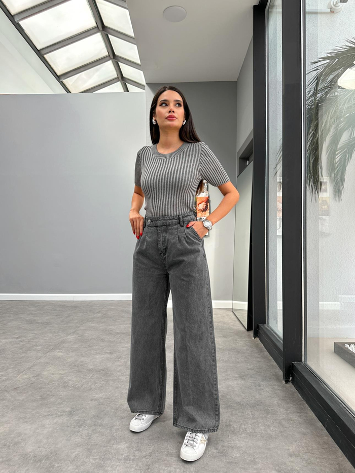 Antrasit Dil Detaylı Denim Pantolon