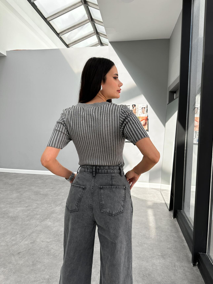 Antrasit Dil Detaylı Denim Pantolon