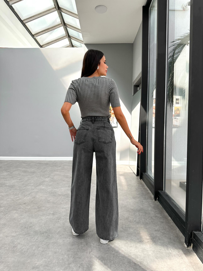 Antrasit Dil Detaylı Denim Pantolon