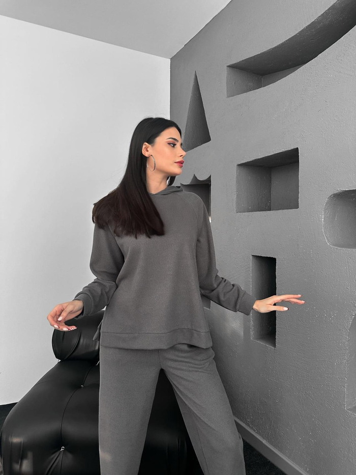 Antrasit Kapüşonlu Oversize Takım