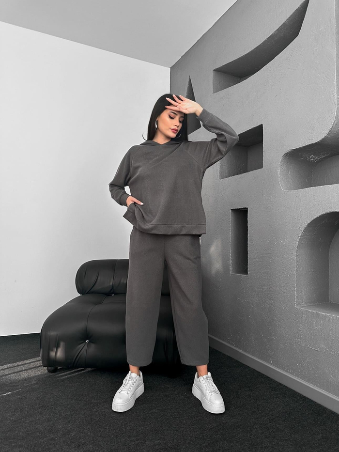Antrasit Kapüşonlu Oversize Takım