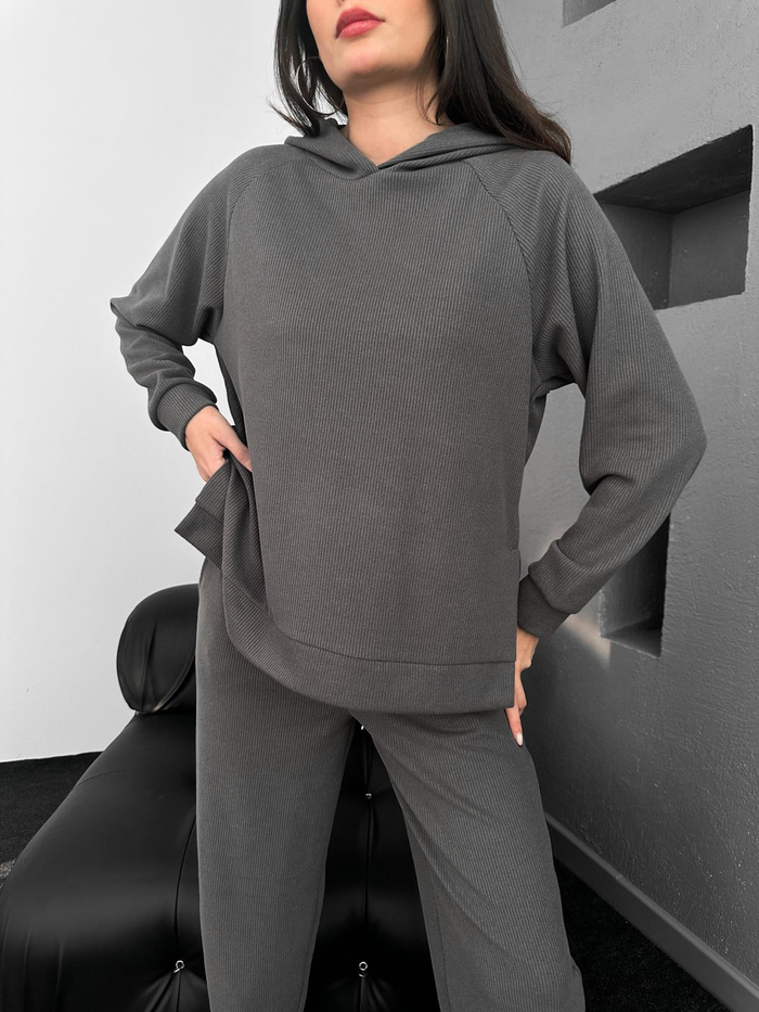 Antrasit Kapüşonlu Oversize Takım