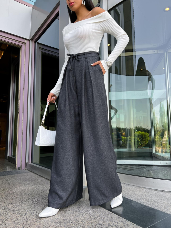 Antrasit Kaşe Pleated Pantolon