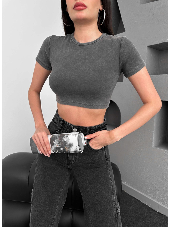 Antrasit Kısa Crop