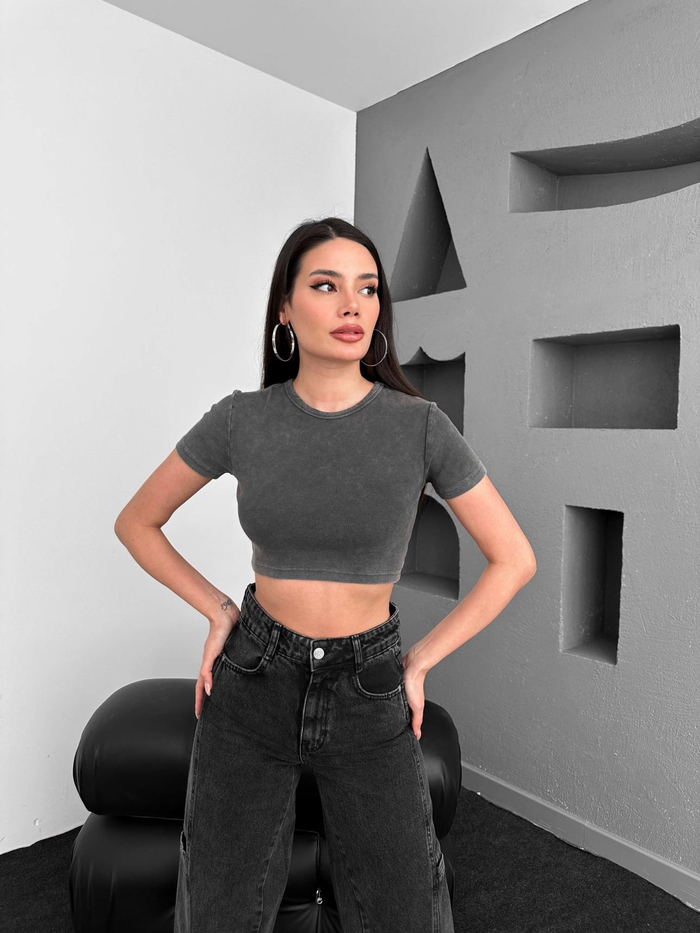 Antrasit Kısa Crop