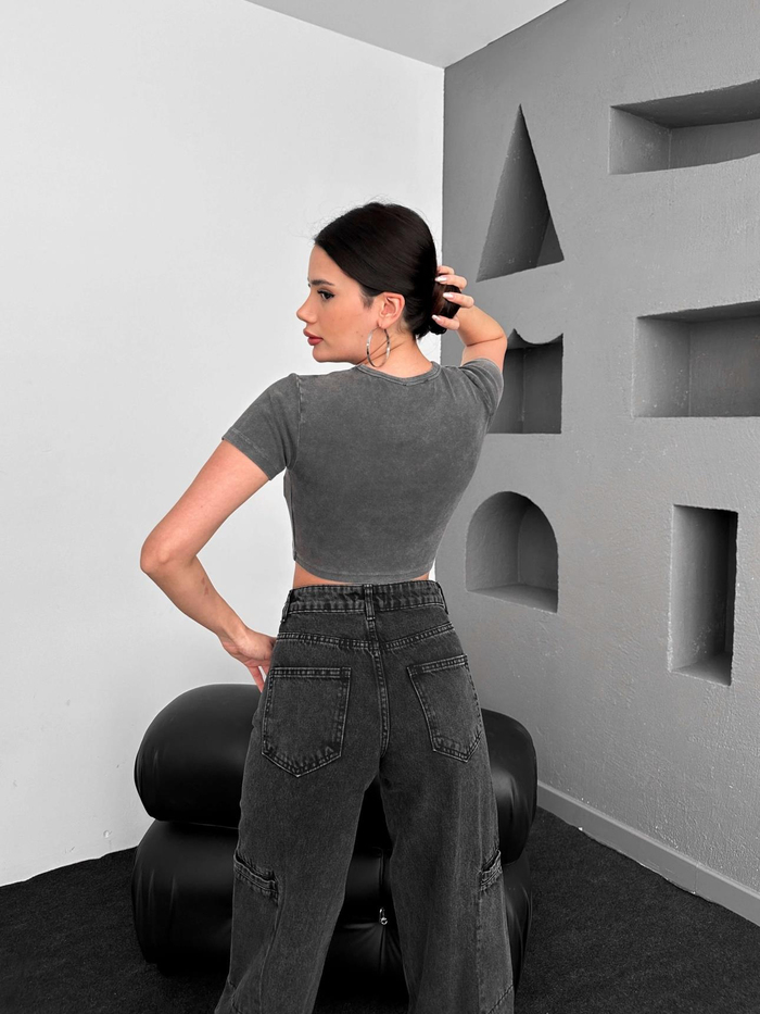 Antrasit Kısa Crop