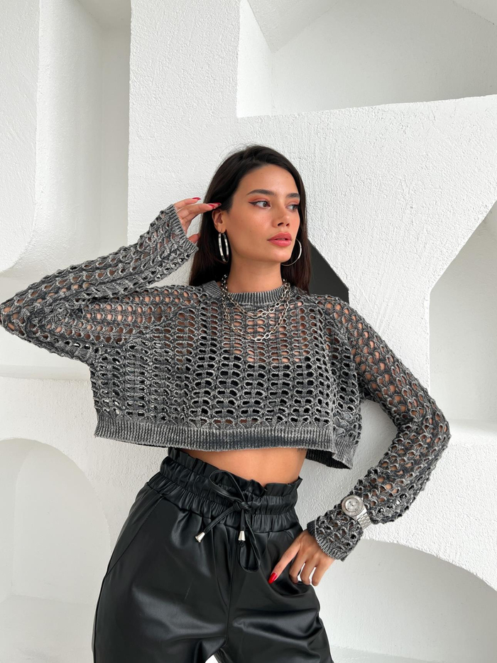 Antrasit Perforated Triko Kazak