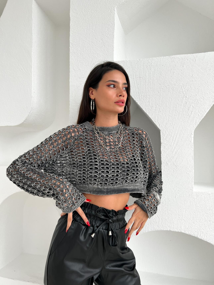 Antrasit Perforated Triko Kazak