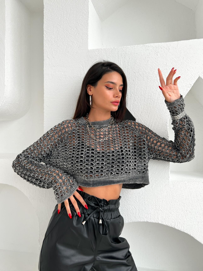 Antrasit Perforated Triko Kazak