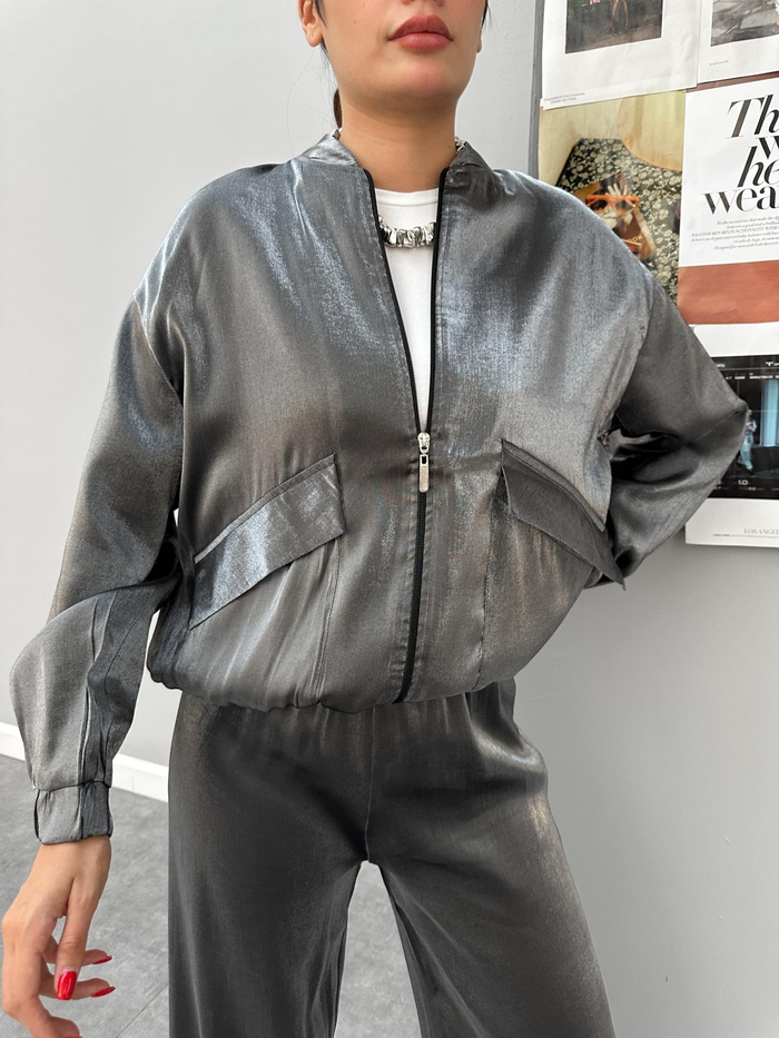 Antrasit Shiny Bomber Ceket