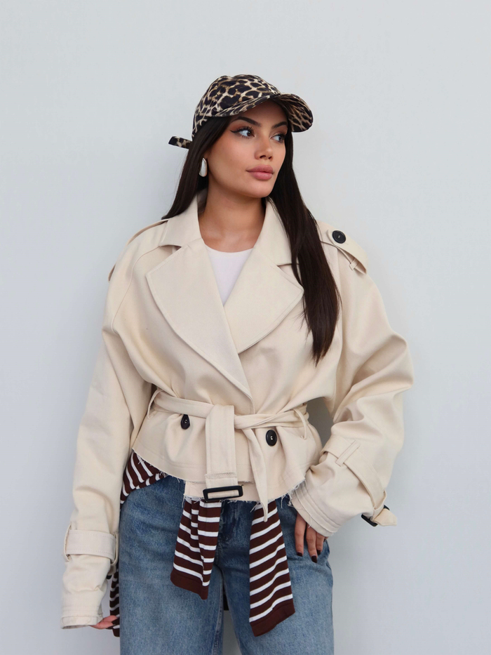 Apoletli Kısa Gabardin Trench E.H Collection