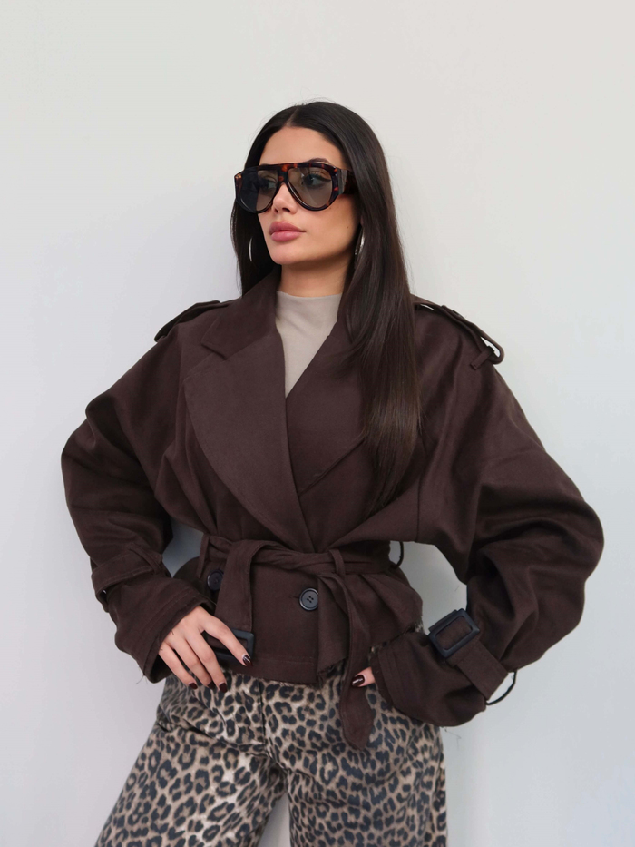 Apoletli Kısa Gabardin Trench E.H Collection