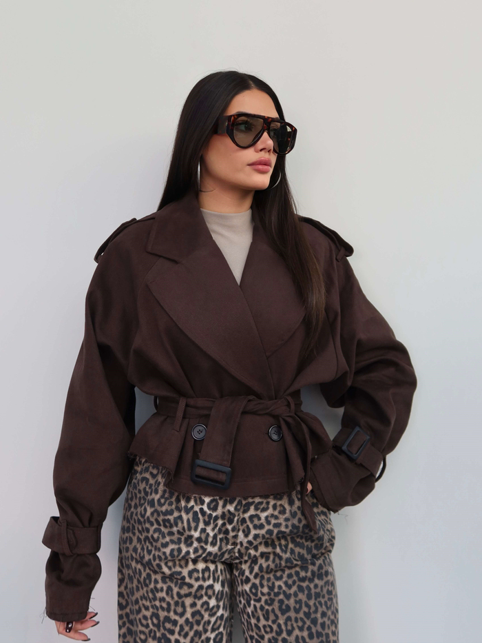 Apoletli Kısa Gabardin Trench E.H Collection