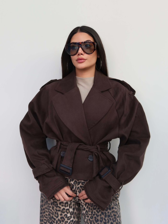 Apoletli Kısa Gabardin Trench E.H Collection