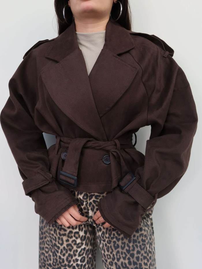 Apoletli Kısa Gabardin Trench E.H Collection