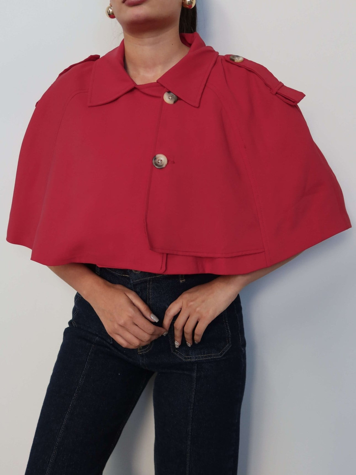 Apoletli Pelerin Kısa Trench