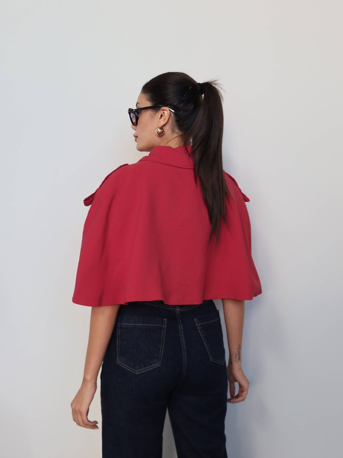Apoletli Pelerin Kısa Trench