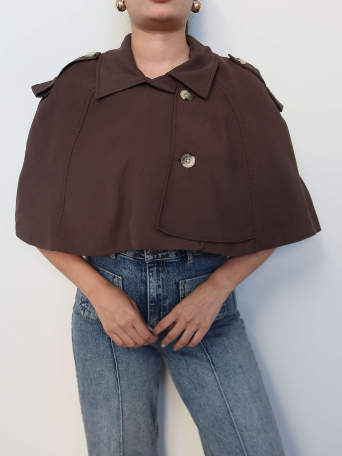 Apoletli Pelerin Kısa Trench