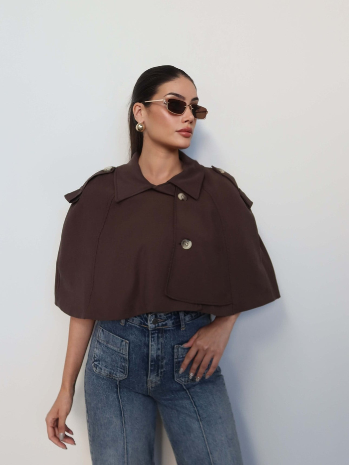 Apoletli Pelerin Kısa Trench