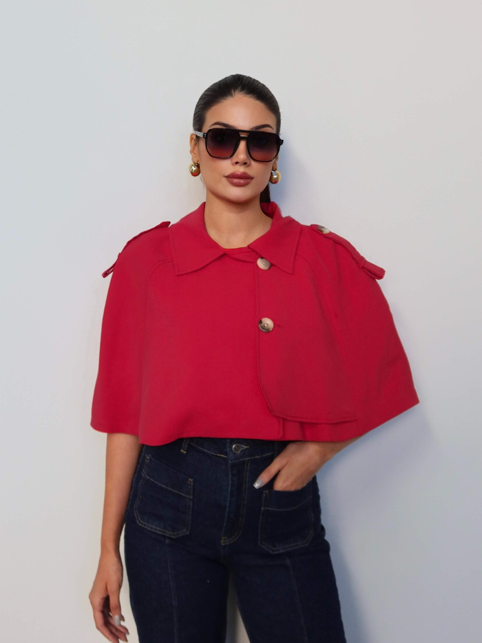 Apoletli Pelerin Kısa Trench