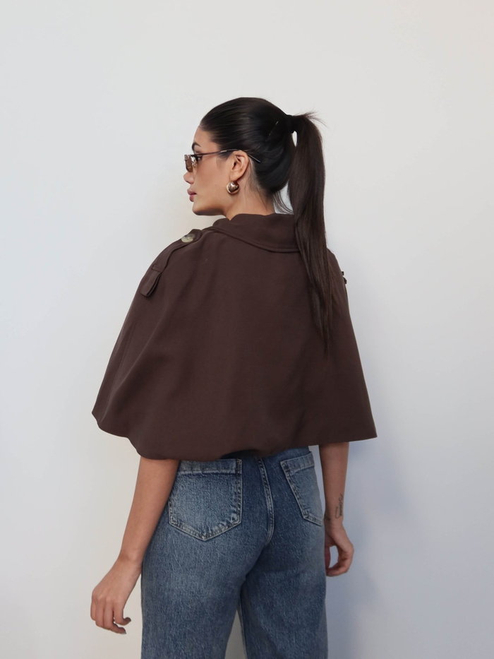 Apoletli Pelerin Kısa Trench