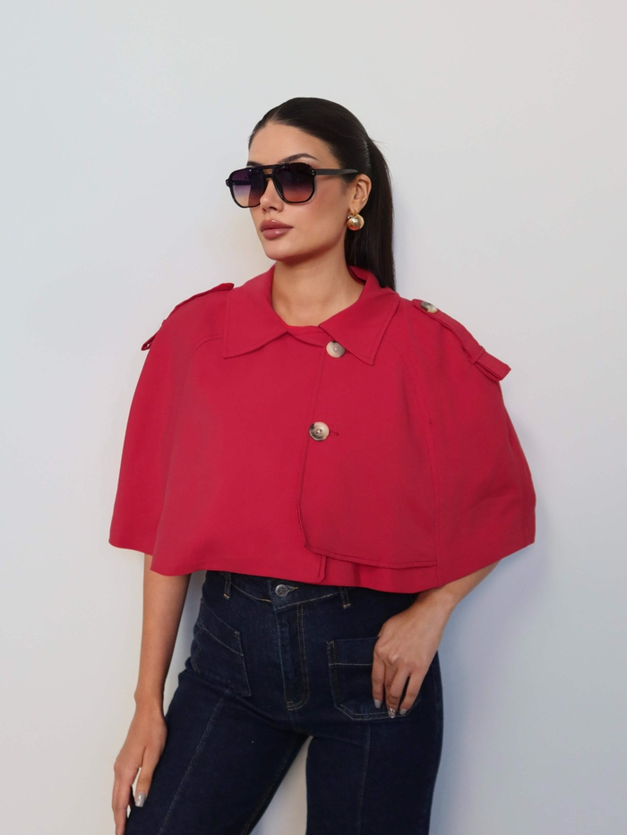 Apoletli Pelerin Kısa Trench