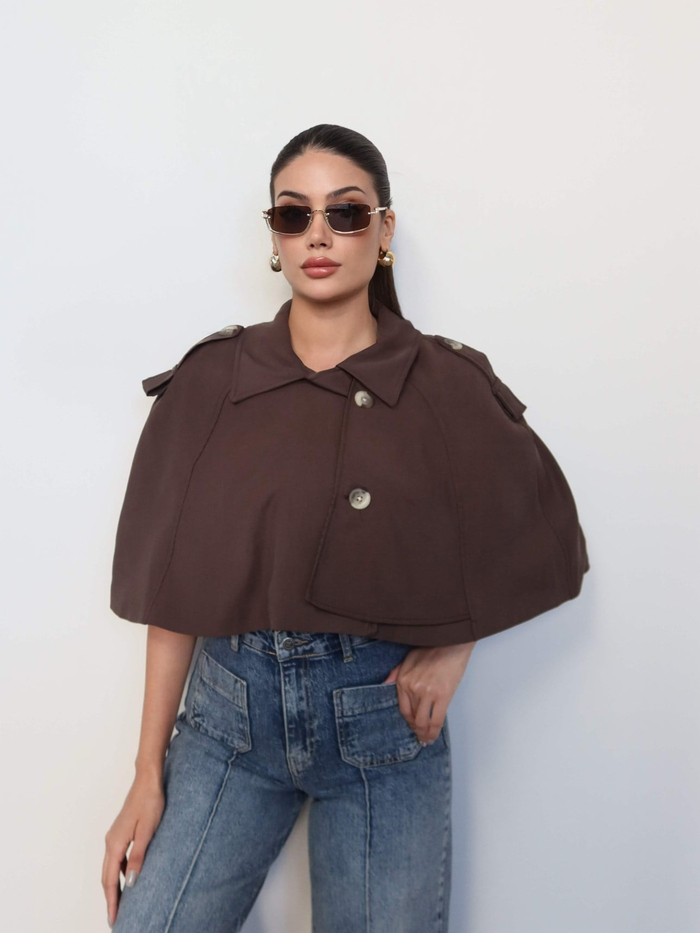 Apoletli Pelerin Kısa Trench