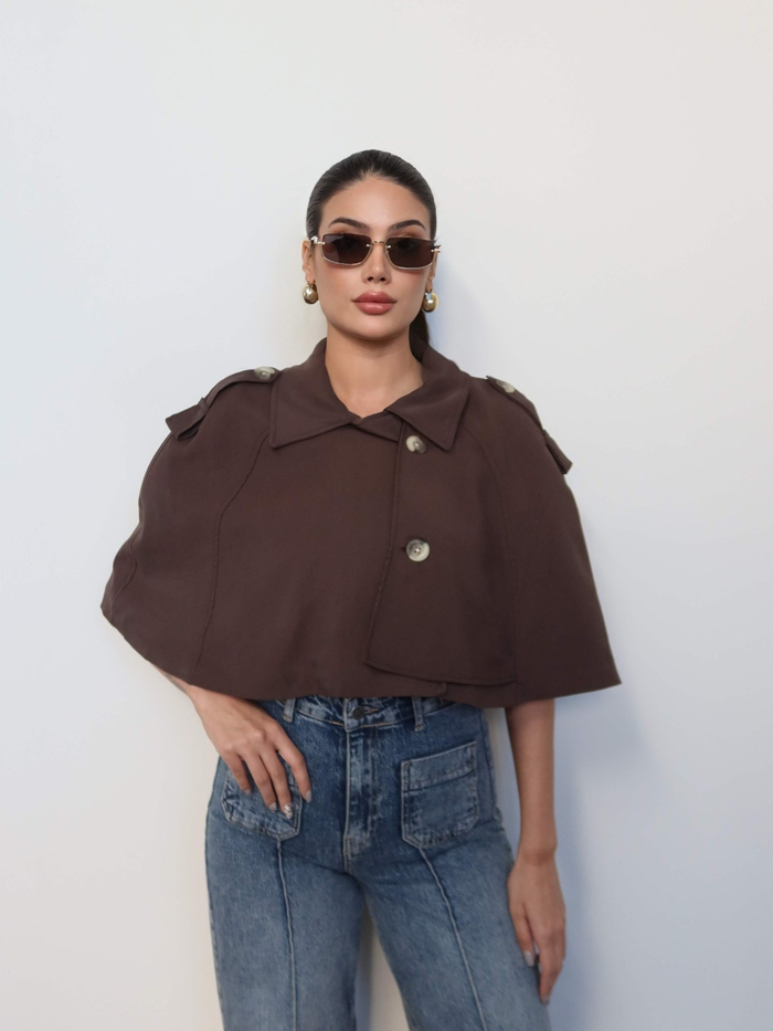Apoletli Pelerin Kısa Trench