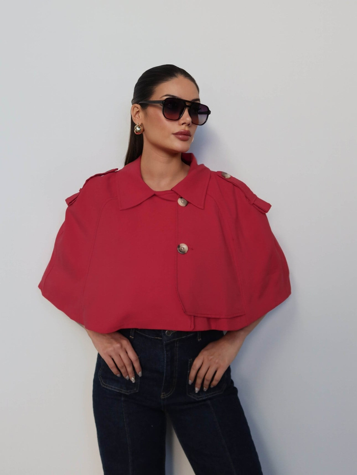 Apoletli Pelerin Kısa Trench