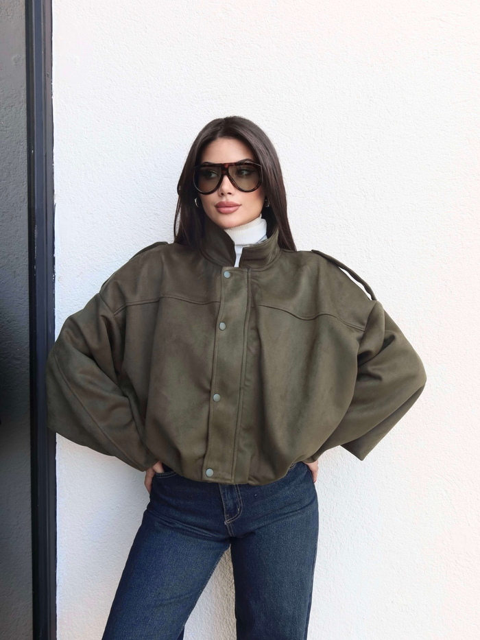 Apoletli Süet Bomber Ceket