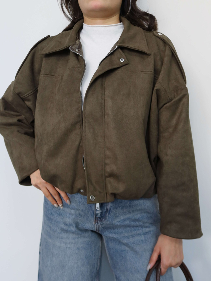 Apoletli Süet Bomber Ceket