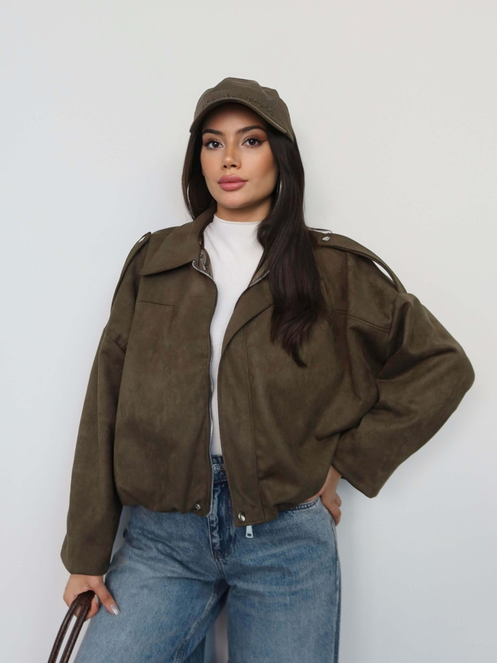 Apoletli Süet Bomber Ceket