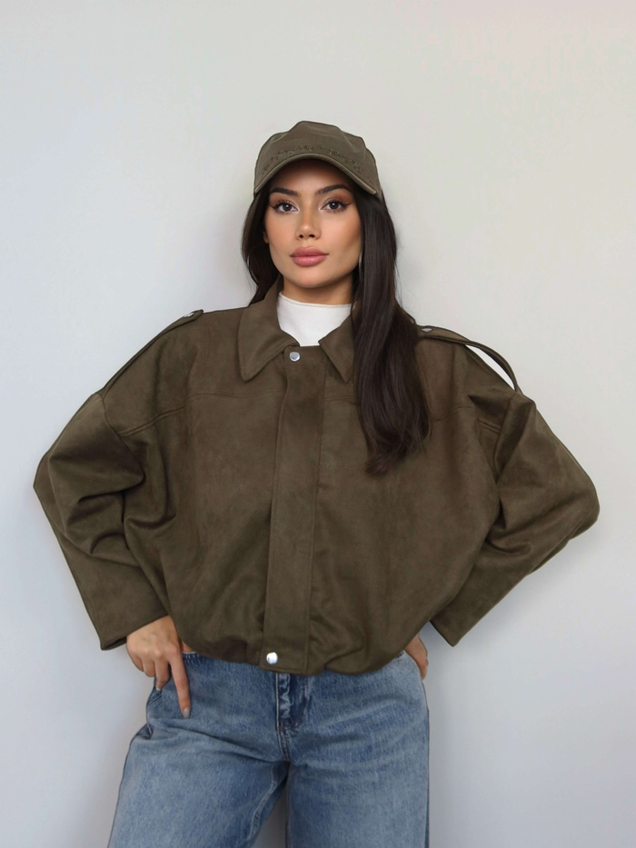 Apoletli Süet Bomber Ceket