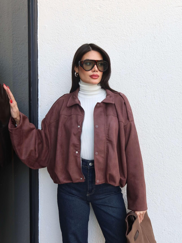 Apoletli Süet Bomber Ceket