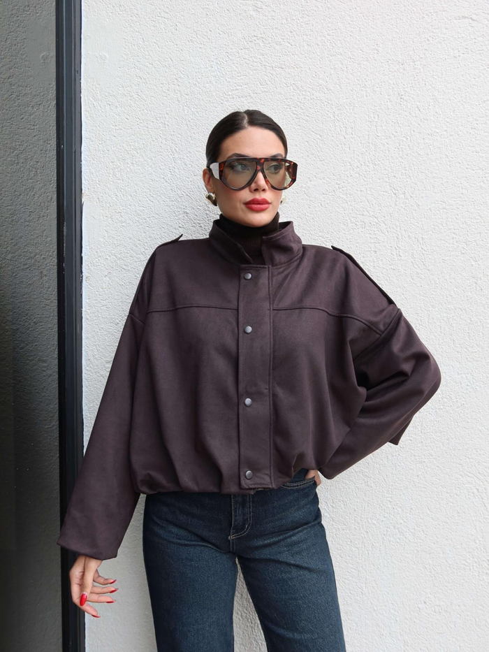 Apoletli Süet Bomber Ceket