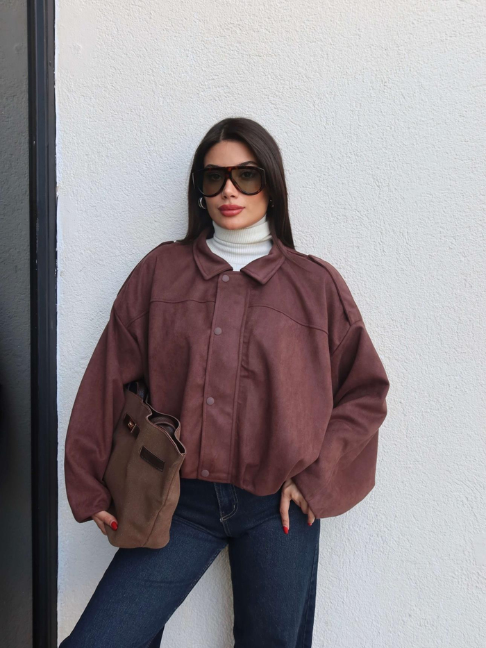 Apoletli Süet Bomber Ceket