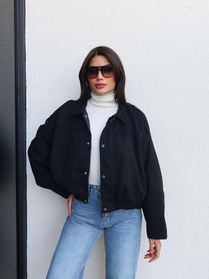 Apoletli Süet Bomber Ceket
