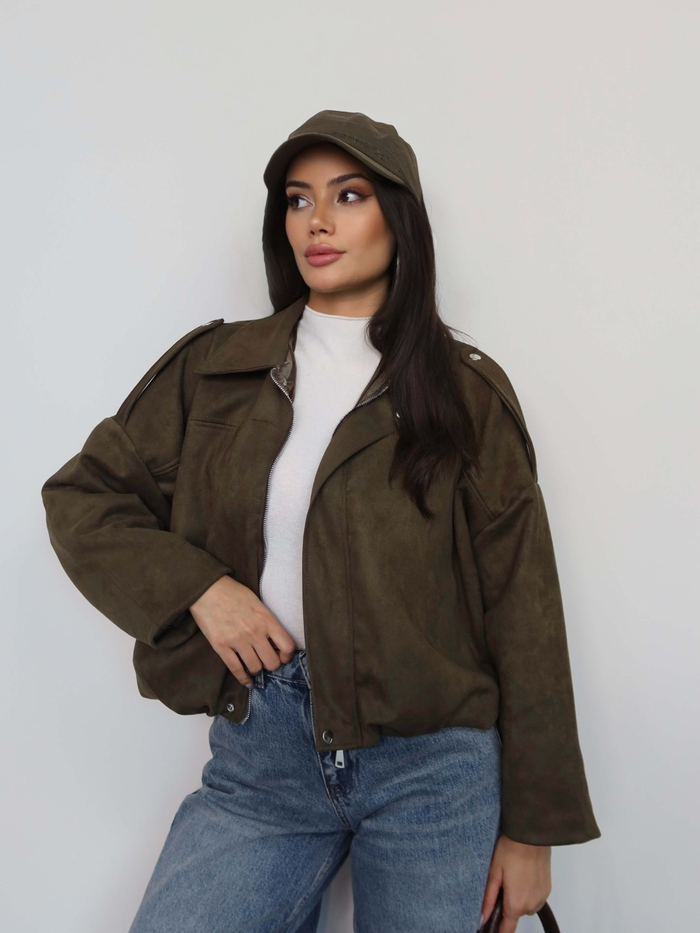 Apoletli Süet Bomber Ceket