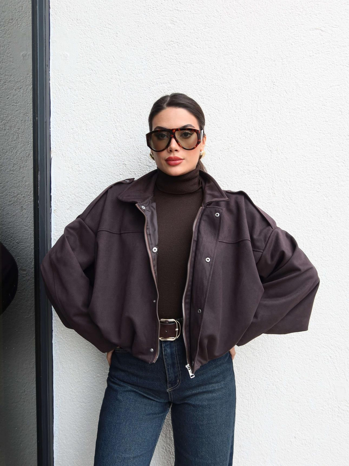 Apoletli Süet Bomber Ceket