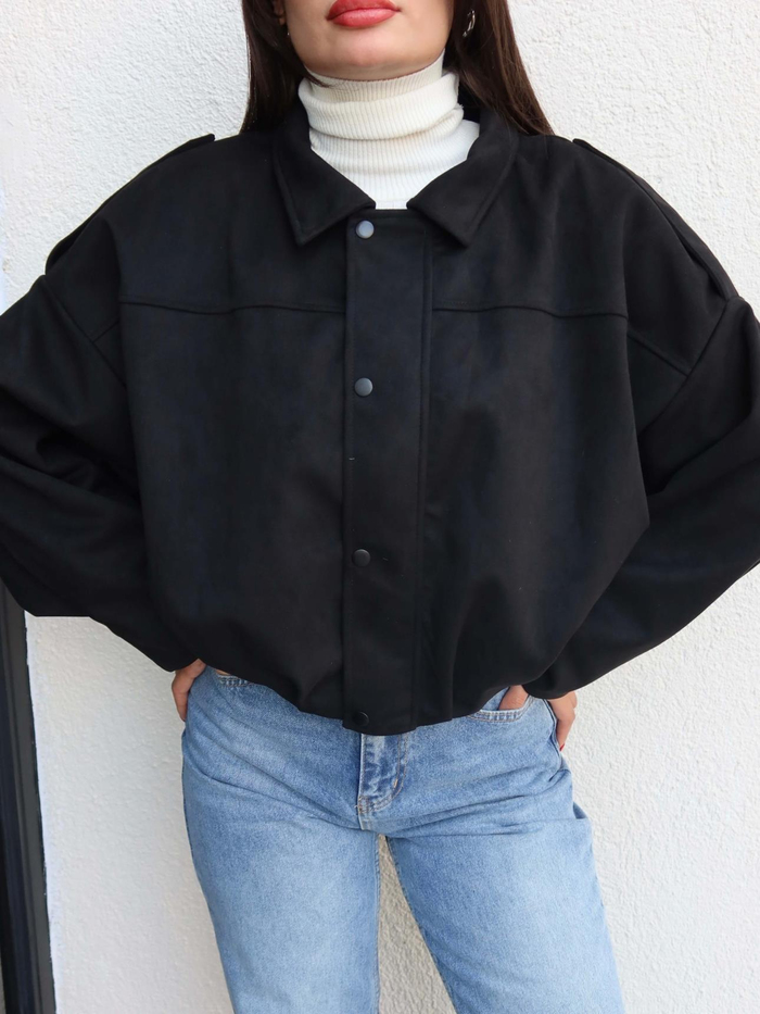 Apoletli Süet Bomber Ceket