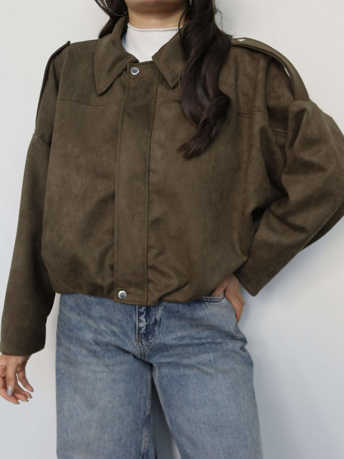 Apoletli Süet Bomber Ceket