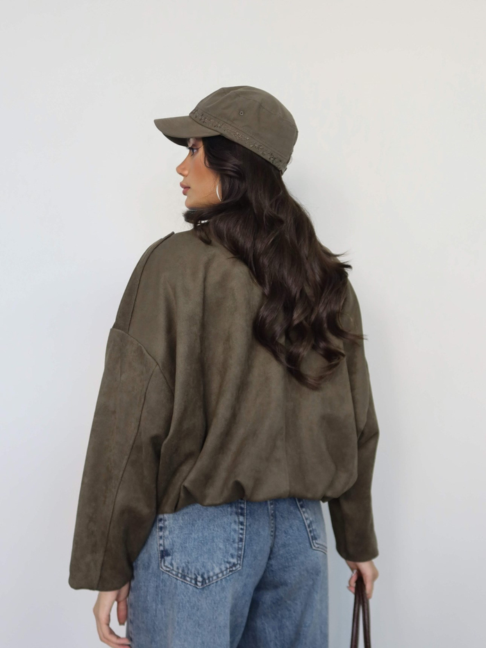 Apoletli Süet Bomber Ceket