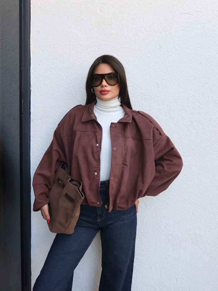 Apoletli Süet Bomber Ceket