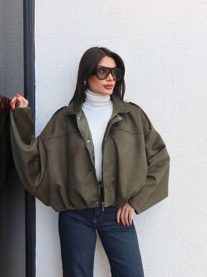 Apoletli Süet Bomber Ceket