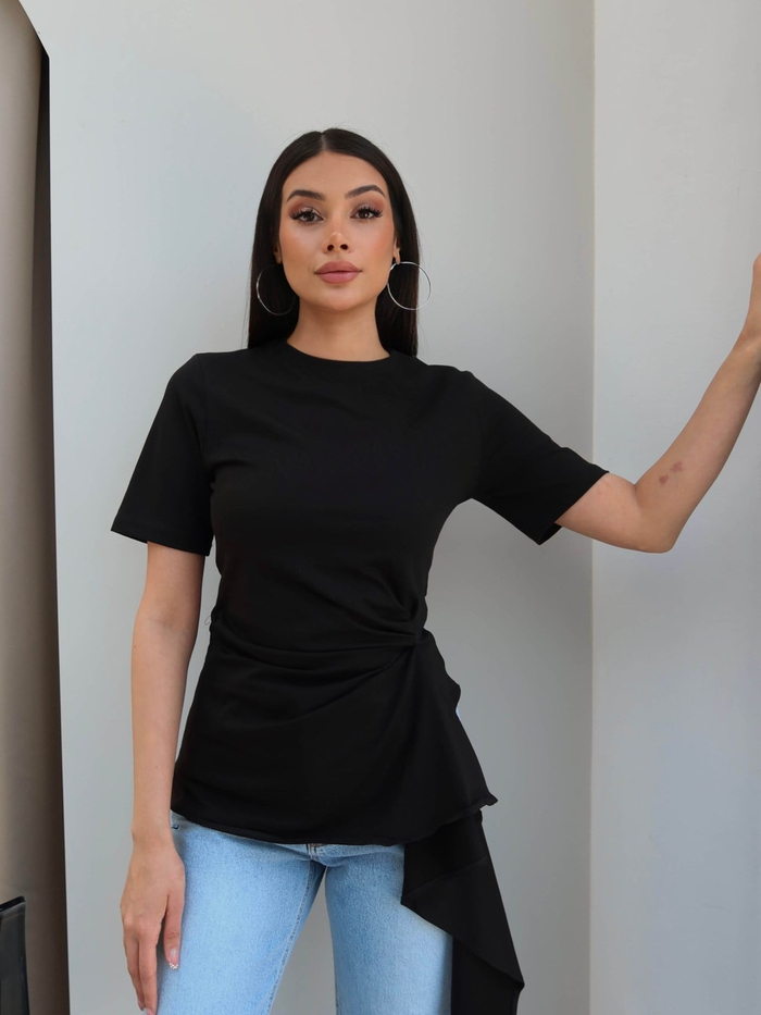 Asimetrik Drapeli Tshirt